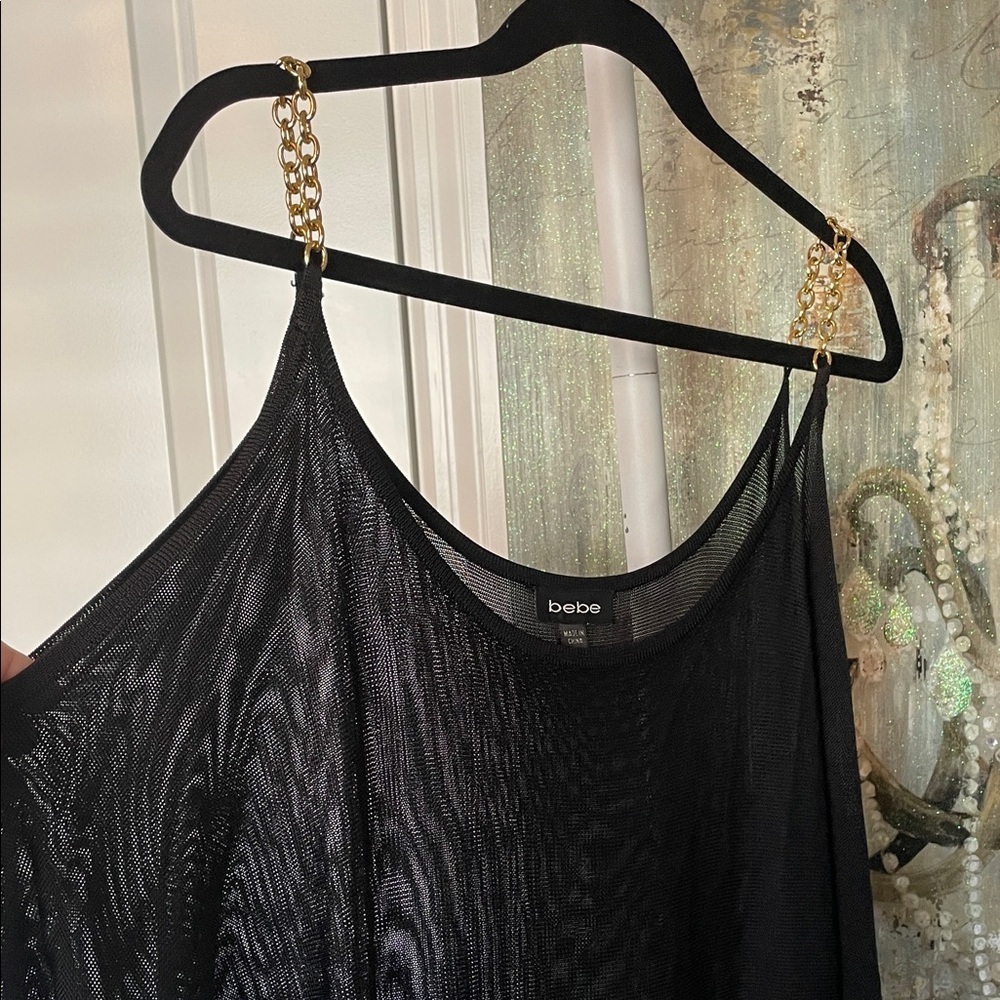 Vintage Y2K Bebe Black Mesh Top with Gold Chain Straps